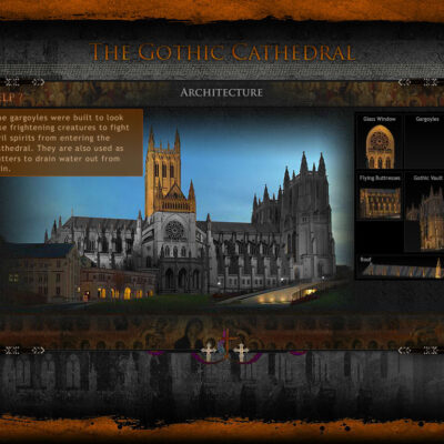 An image showcasing various architectural features of a Gothic cathedral, including vaulted ceilings, buttresses, and detailed stonework, emblematic of the Gothic architectural style.