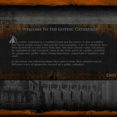 An information kiosk providing an introductory overview of Gothic Cathedral architecture, featuring engaging content and visuals.
